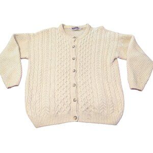 Vintage Highland Home Industries Wool Sweater Cardigan Fisherman Heritage Cable